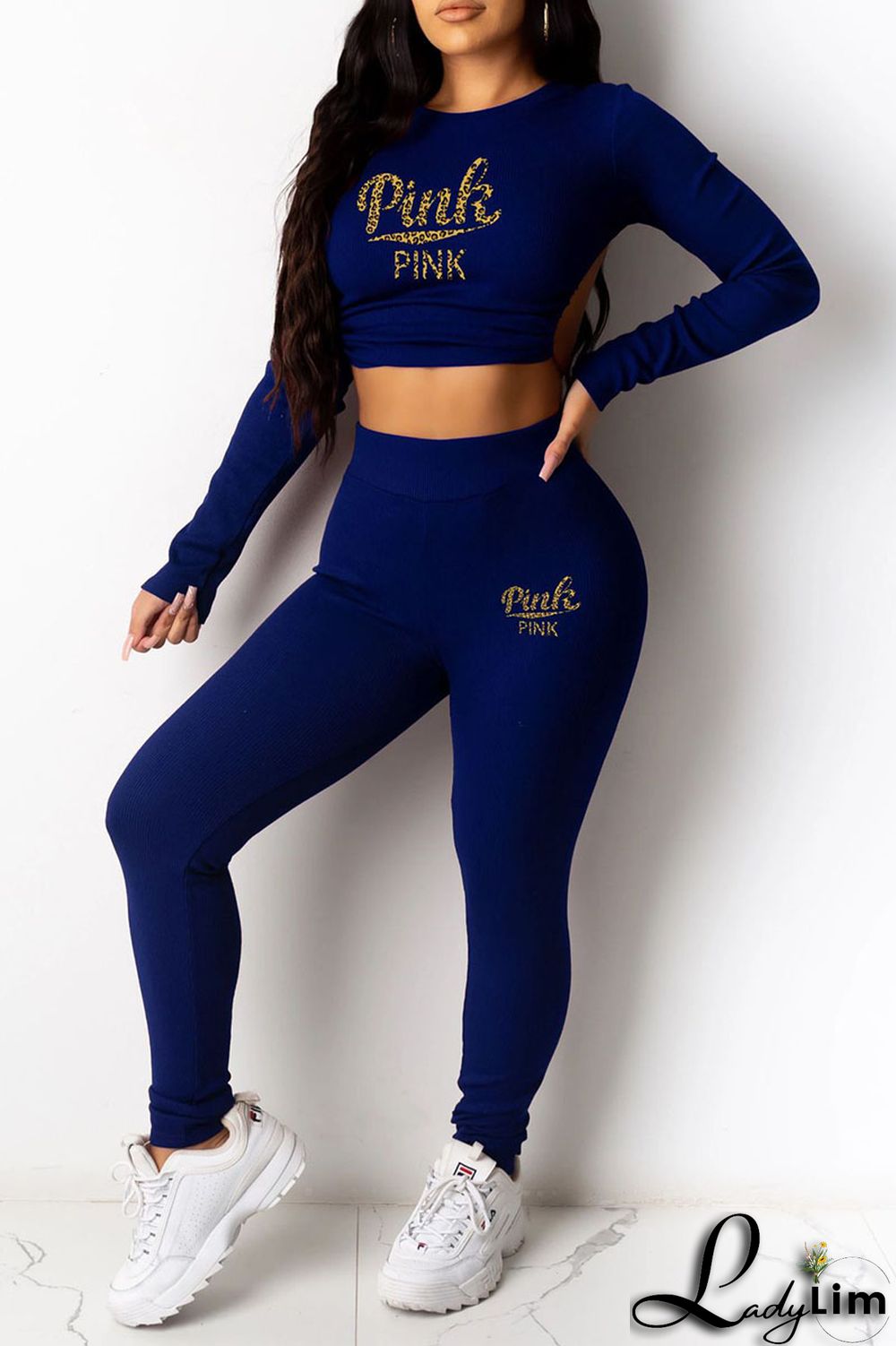 Black Sexy Print Patchwork Frenulum Backless O Neck Three Quarter Two Pieces