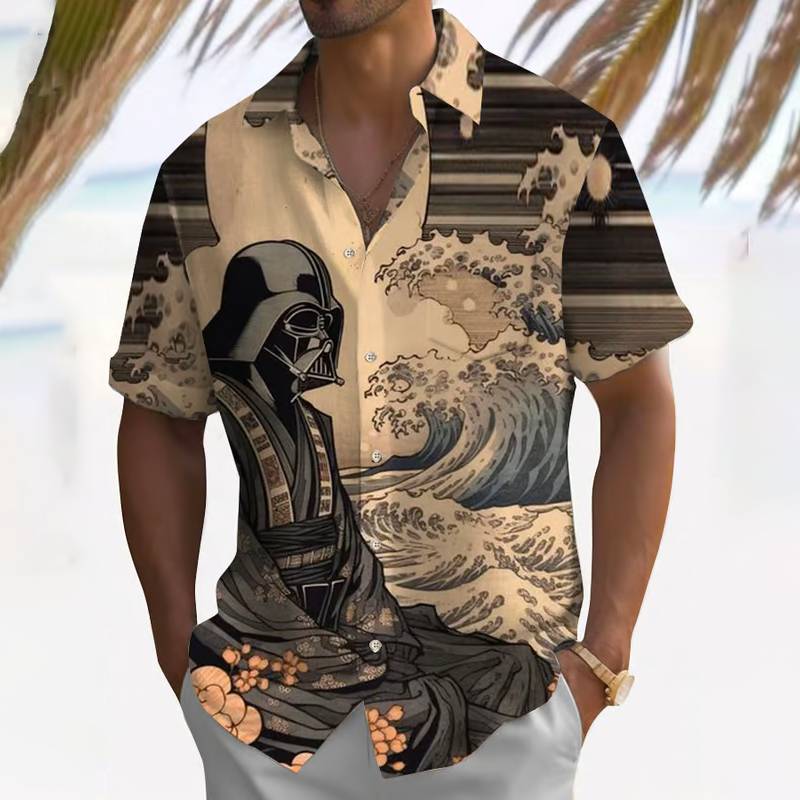 Men's  Japanese Ukiyoe Ink Art Linen Blend Cozy Shirt