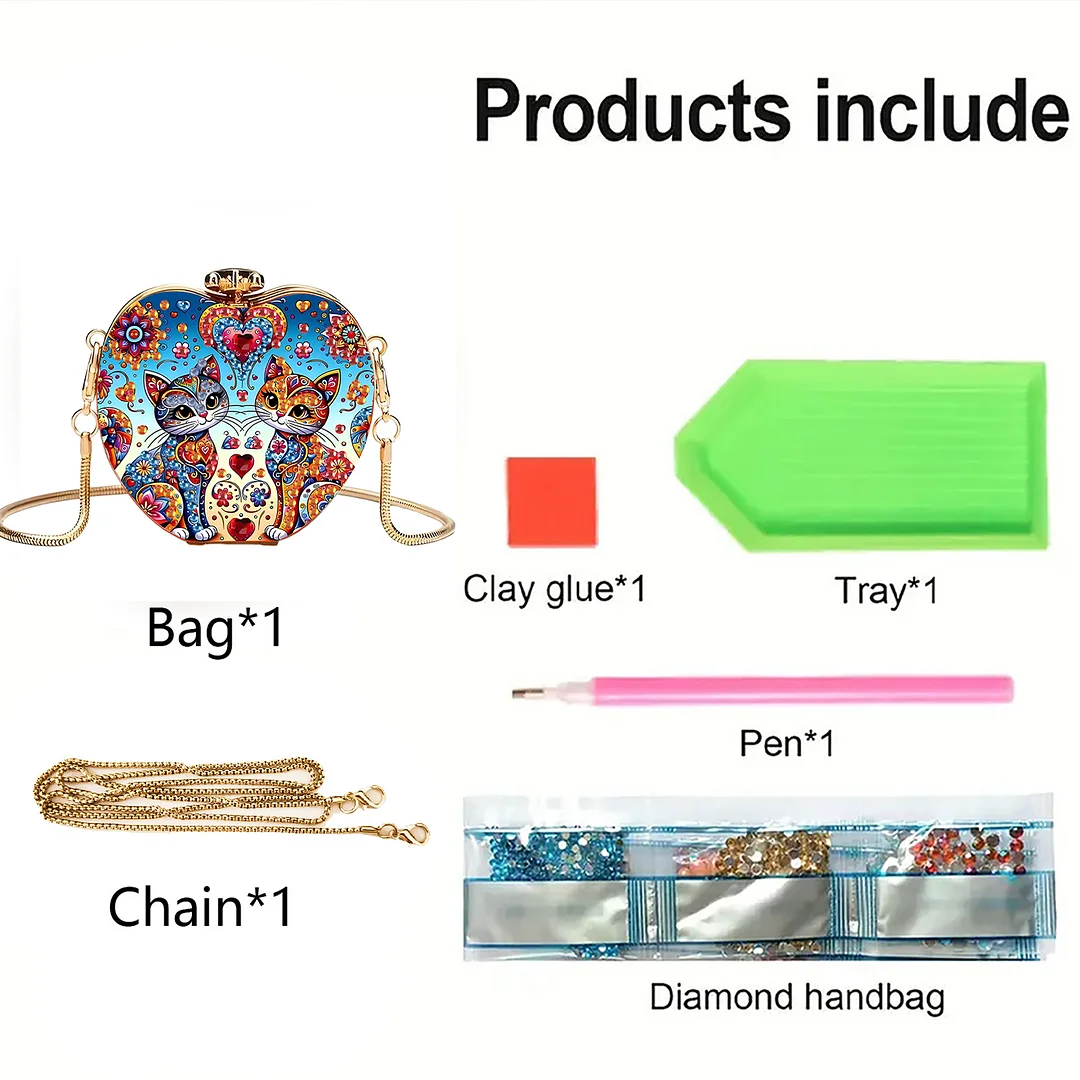 Cats A DIY Acrylic Love Diamond Art Painting Card Case Wallet with Chain Small Diamond Painting Crossbody Bag for Adults Women Girls Gift