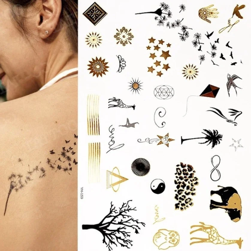 Women Body Art Gold Silver Metallic Tattoo Sticker Chain Bracelet Fake Jewelry Waterproof Temporary Tattoo Arm Sleeve Hand Wrist
