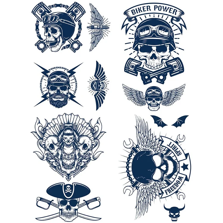 4 Sheets Skull Pilot Pirate Semi-Permanent Tattoo Stickers 