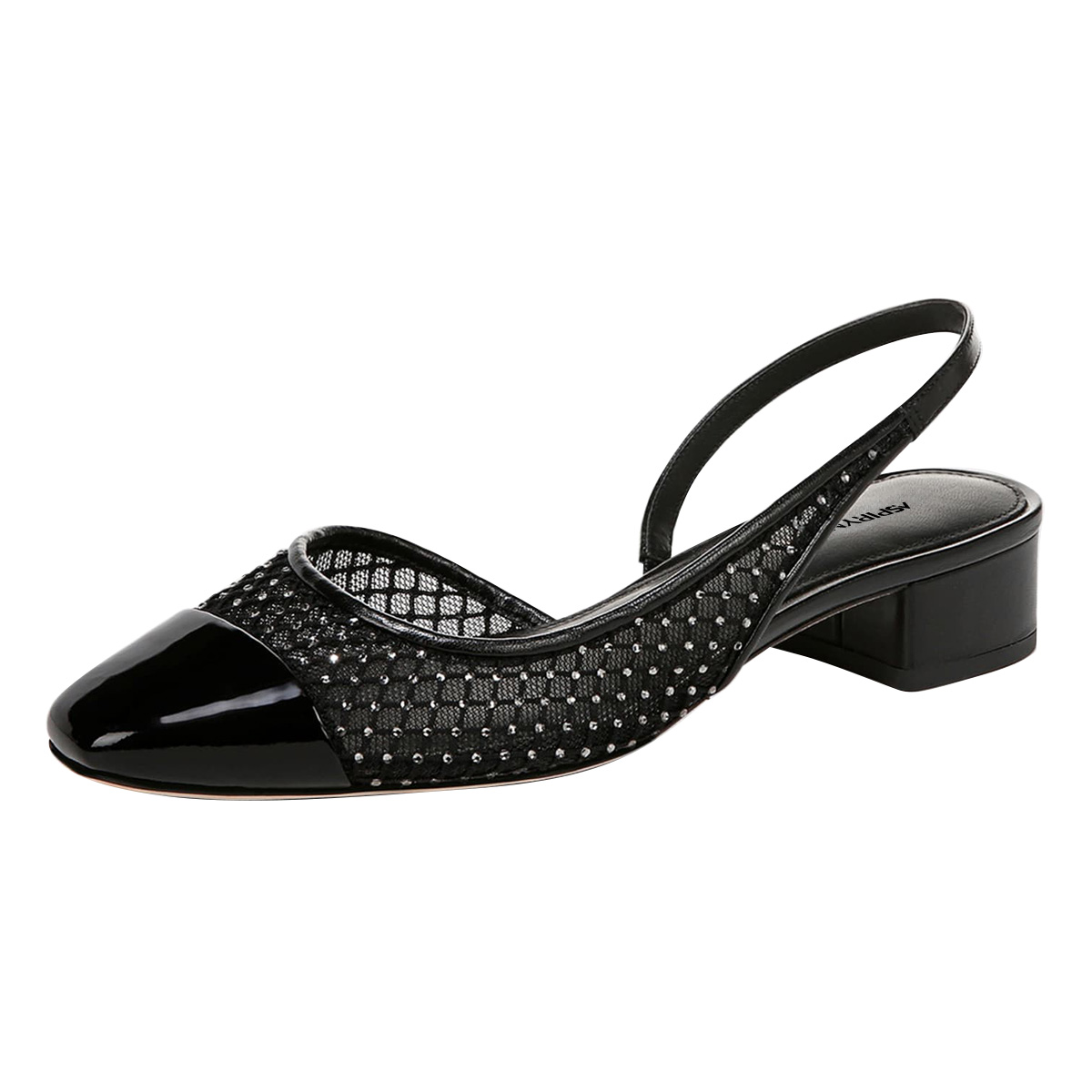 Black Slip-On Rhinestone Mesh Square Toe Pumps Heels with Slingback Nicepairs