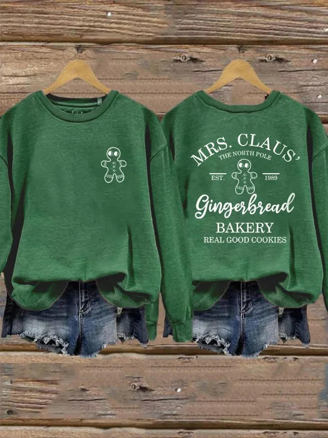 Women's Mrs Claus Gingerbread Bakery Printed Sweatshirt
