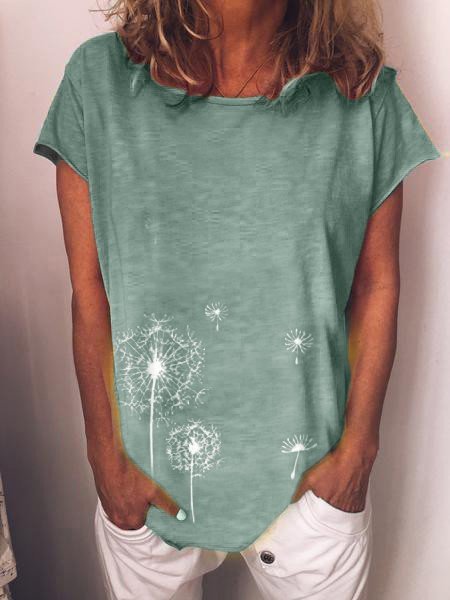 Floral Cotton O-Neck Short Sleeve Shirts & Tops