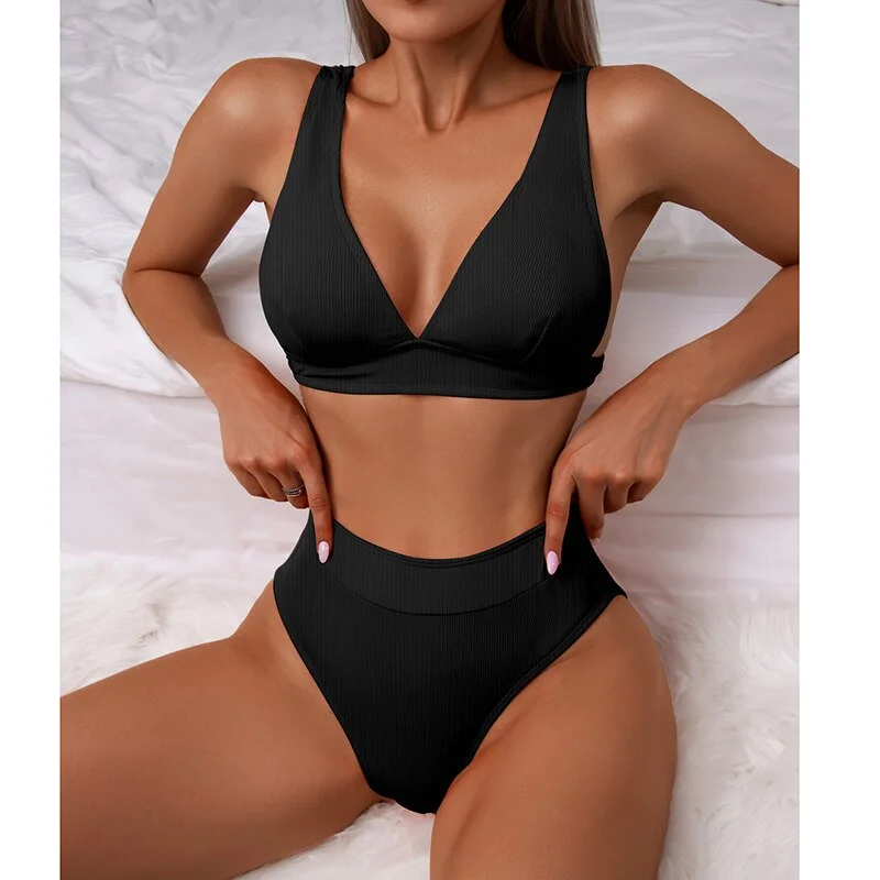 Push Up Bath Suits Rib Swimsuit Sexy Bikinis Swimwear Women Summer Bikini Set Solid Color Beachwear Micro Thong Beach Biquini
