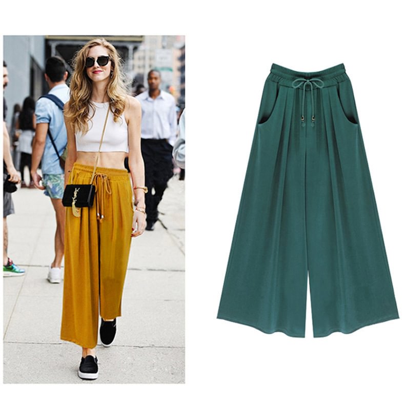 Autumn Trousers Wide Leg Elastic Waist Rope Casual