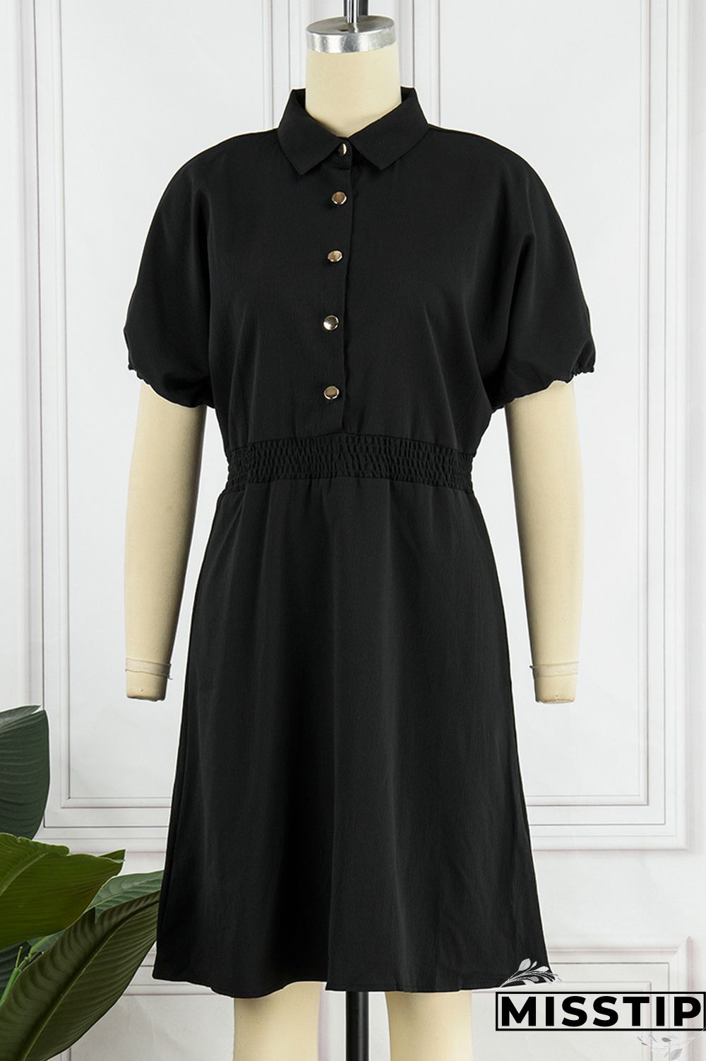Brown Casual Solid Patchwork Turndown Collar Short Sleeve Dress