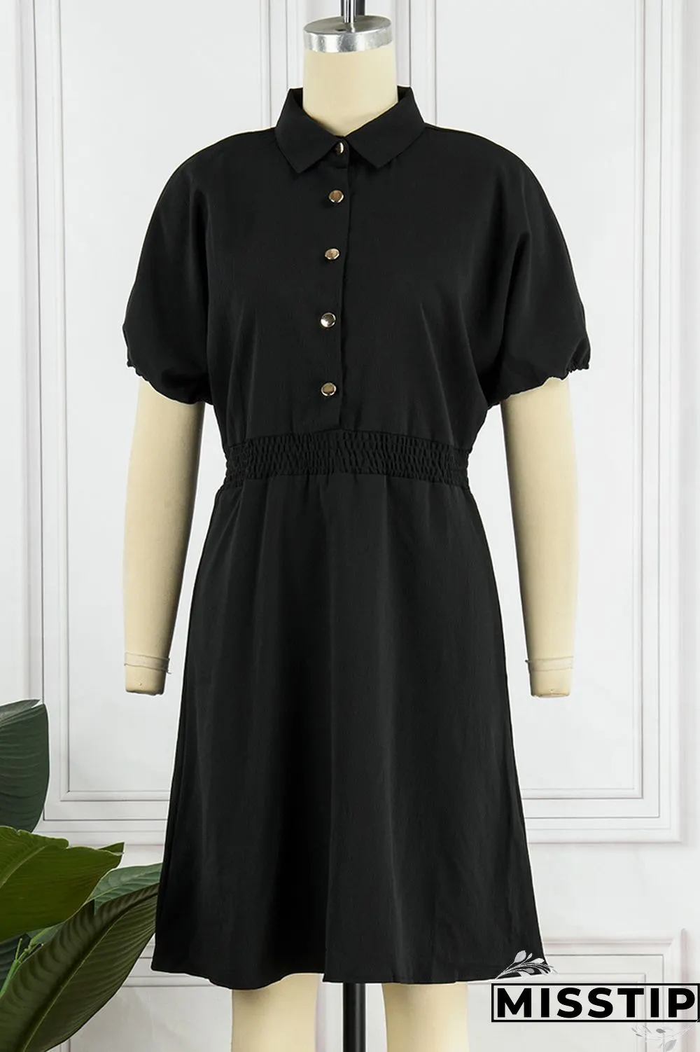 Brown Casual Solid Patchwork Turndown Collar Short Sleeve Dress