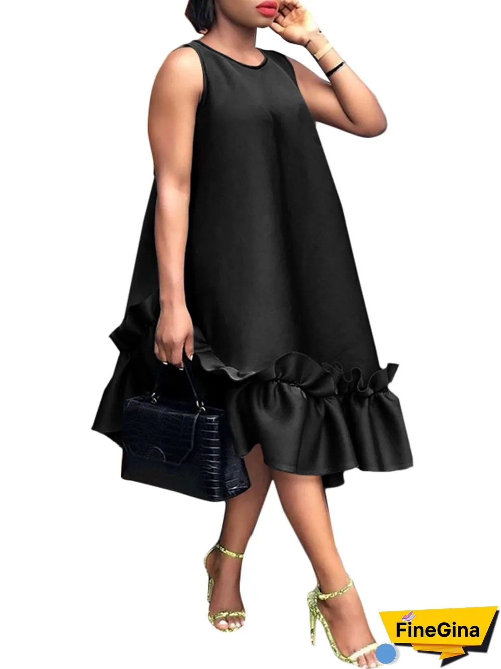 Women Elegant Midi Dress Summer Party Long Dresses VONDA Sexy Sleeveless Fashion Beach Floral Print Ruffled Tank Vestidos