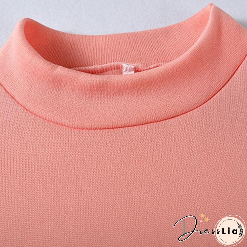 Women Outfit Pocket Thick Solid Color Loose Pullover Pants Set For Office