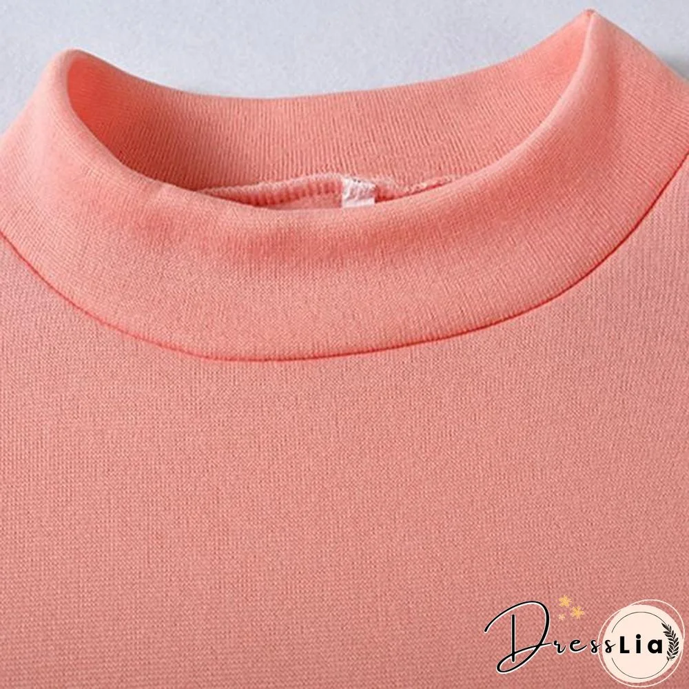 Women Outfit Pocket Thick Solid Color Loose Pullover Pants Set For Office