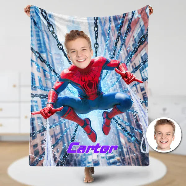 Custom Flying Spider Hero Blankets Personalized Face & Name Hero Blanket Gifts For Boys