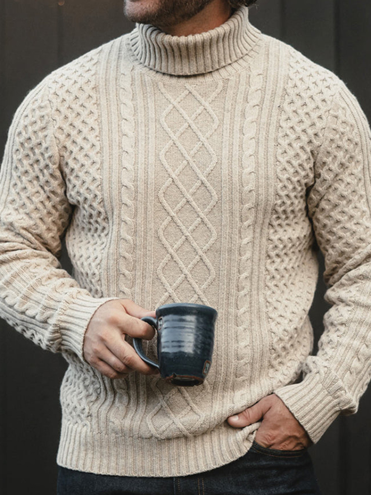 Comstylish Men's Cable Knit Rollneck Aran Turtleneck Sweater