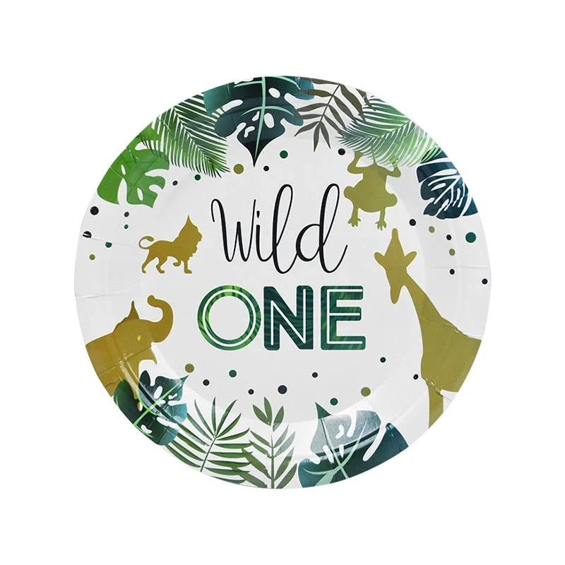 Wild One Disposable Party Tableware Safari Jungle Birthday Party Decoration Kids Disposable Paper Plate Cup Baby Shower Supplies
