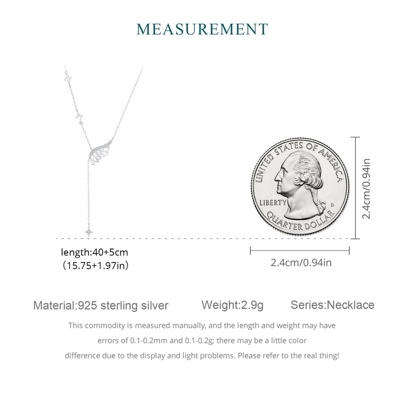 925 Sterling Silver Zircon Cable Chain Plating Feather Pendant Necklace