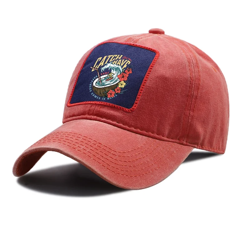 Catch The Wave Surf Happiness Comes In Waves Miami Beach Mens Caps Creativity Trend Baseball Cap Sunscreen Casual Unisex Hats