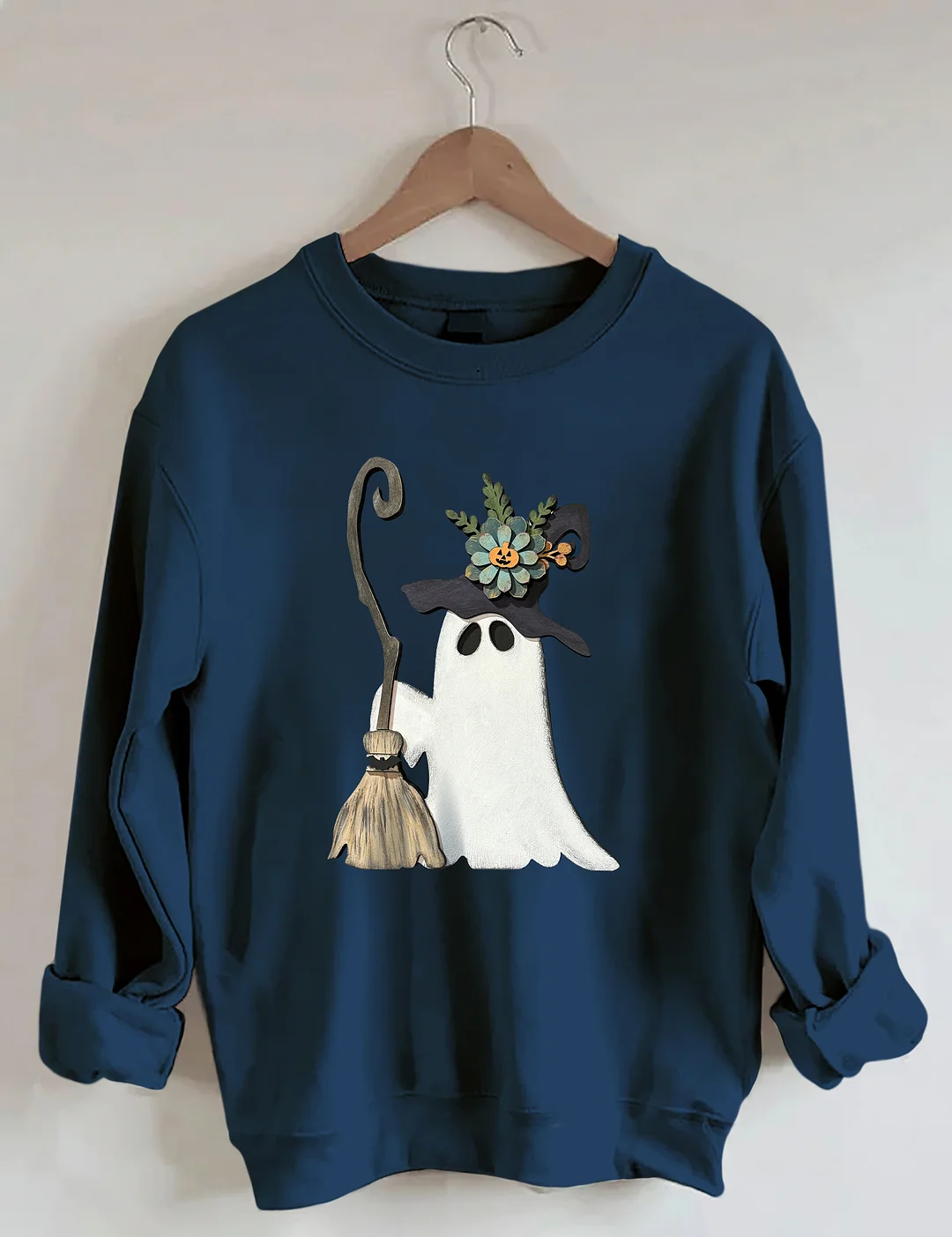 Ghost Witch With Broomstick Sweatshirt
