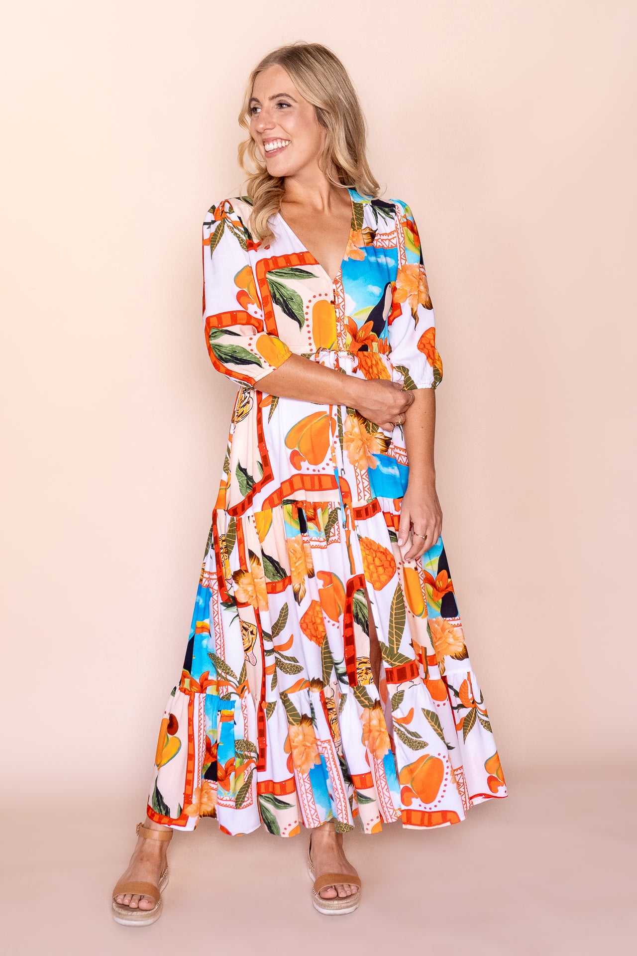 Evelyn Maxi Dress in White Multi