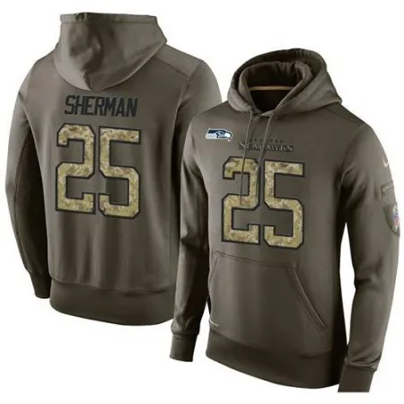 NFL Men's  Seattle Seahawks #25 Richard Sherman Stitched Green Olive Salute To Service KO Performance Hoodie