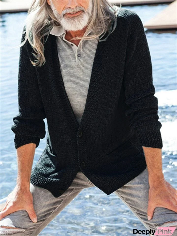Fashionable Long Sleeve Deep V-neck Men's Knitted Sweaters