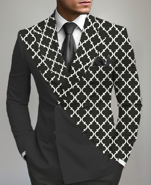 Business Peaked Lapel Double Breasted Geo Pattern Patchwork Blazer