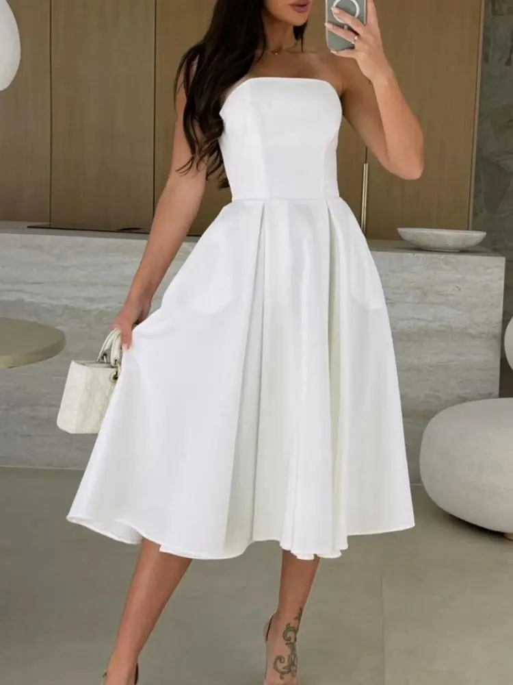 Solid Color Tube Midi Dress