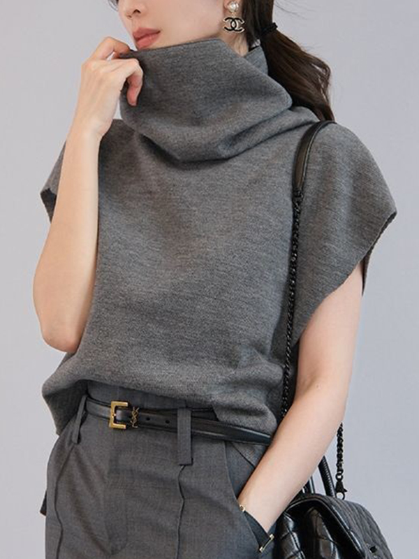 High Neck Wool Knit Vest Top