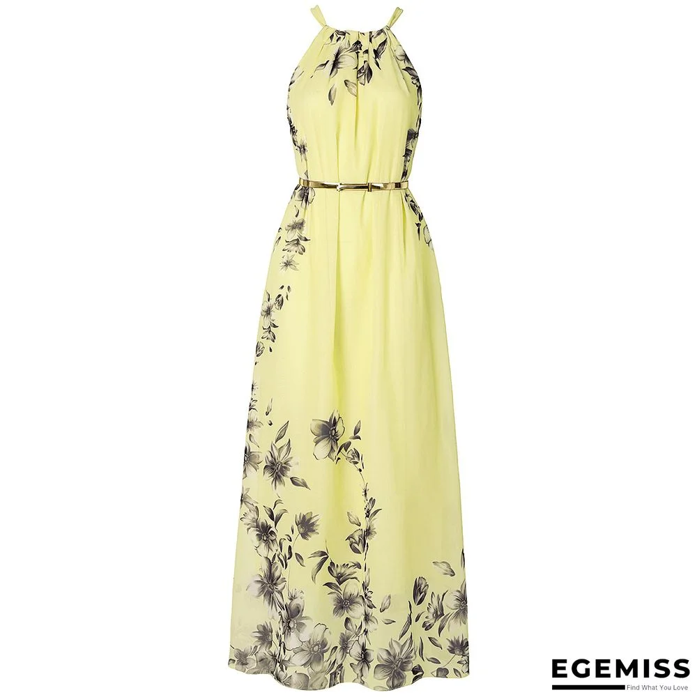 Bohemian Slim Dress Floral Sleeveless Print Chiffon Beach Skirt Holiday Dress | EGEMISS