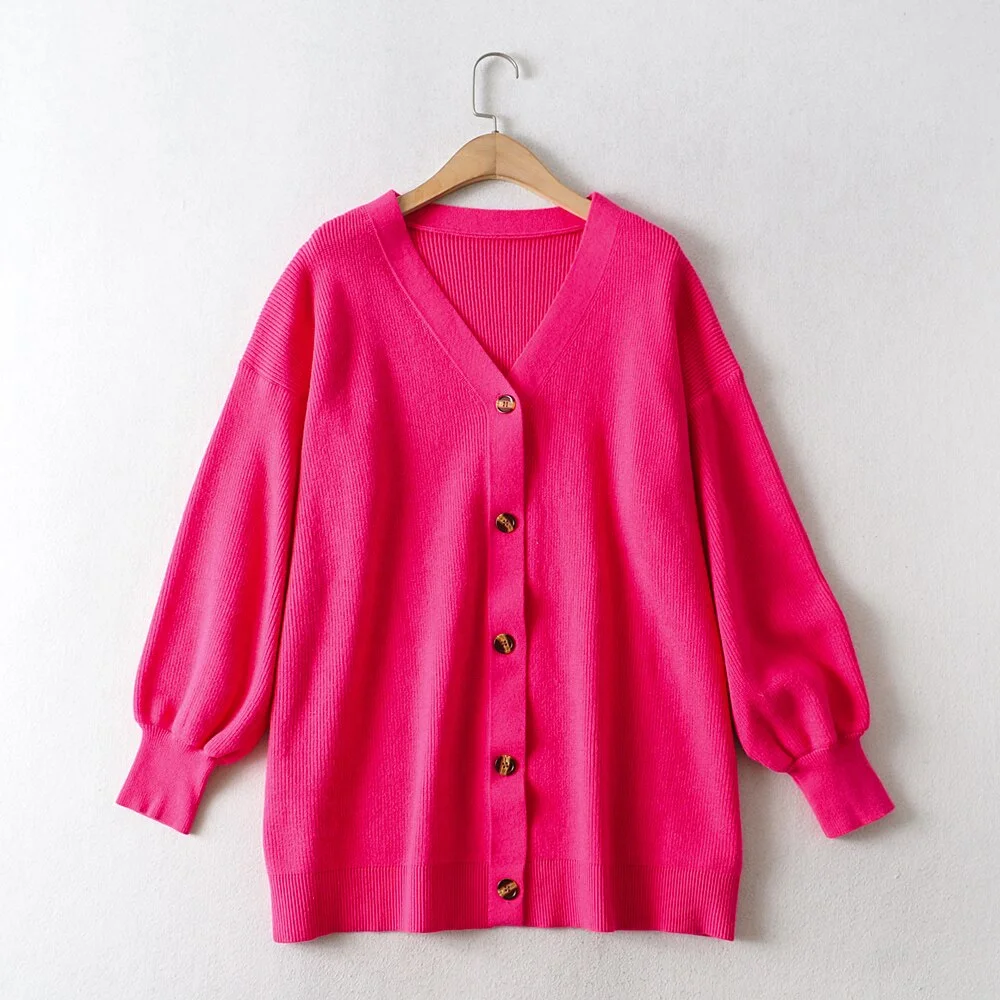 Tangada Women Oversized Thick Loose Knitted Cardigan Sweater Vintage Long Sleeve Button-up Female Outerwear Chic Tops AI01