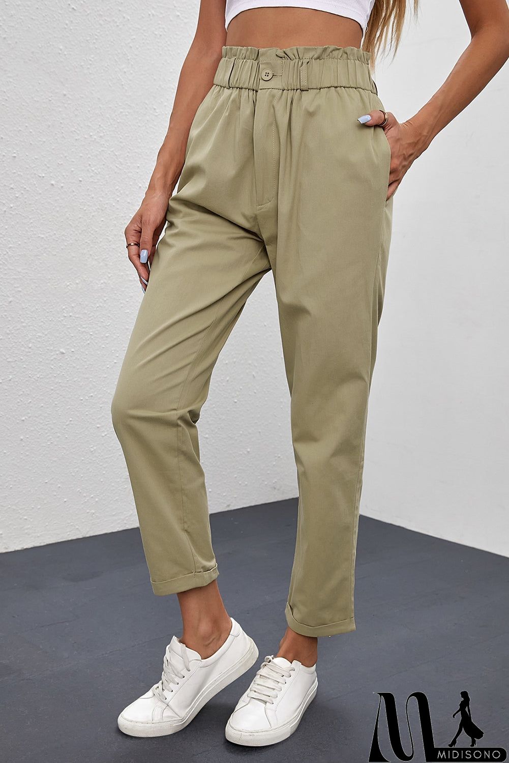 MidiSono - Khaki High Rise Casual Pants
