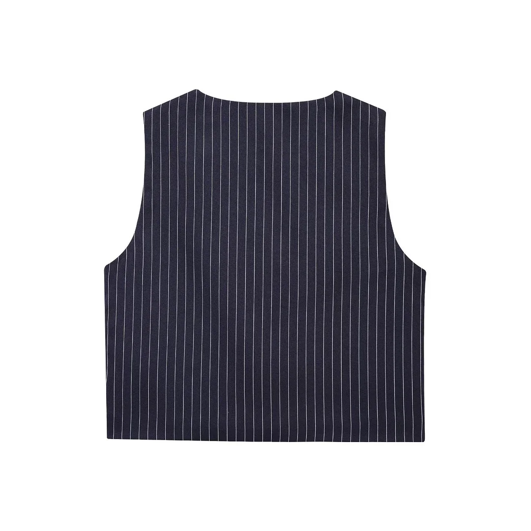 Nigikala Nigikala Women's Explosive Striped Linen-Blend Vest + Balloon Version Of Striped Pants