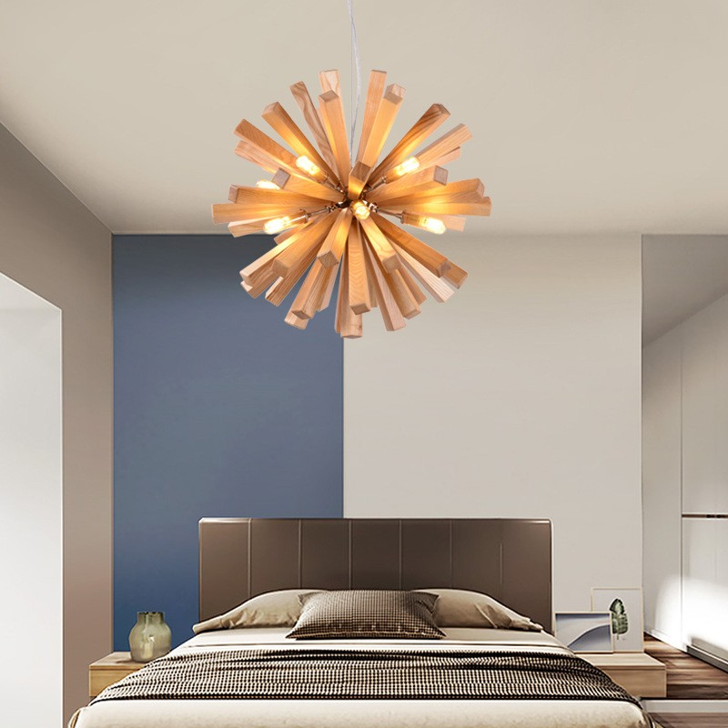 Nordic Wood Chandelier Dandelion-Shaped Pendants Lights For Bedroom