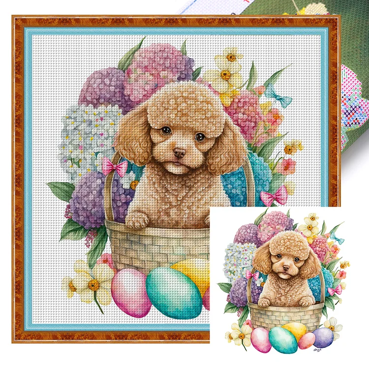 【Huacan Brand】Puppy 18CT Stamped Cross Stitch 30*30CM