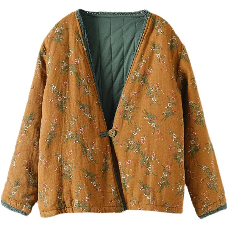 Lace-Trimmed Panelled Floral Loose Coat - yankia