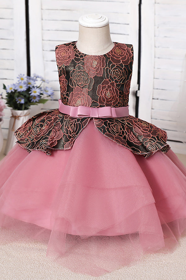 Oknass Ball Gown Jewel Sleeveless Flower Girl Dress with Appliques 