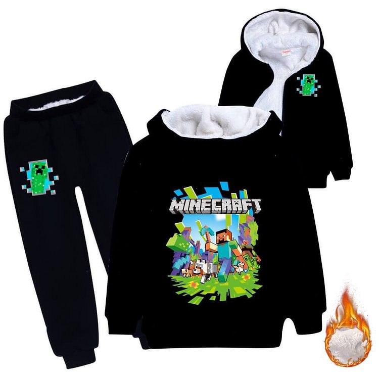 Mayoulove Minecraft Print Girls Boys Lined Cotton Hoodie N Sweatpants Sport Suit-Mayoulove