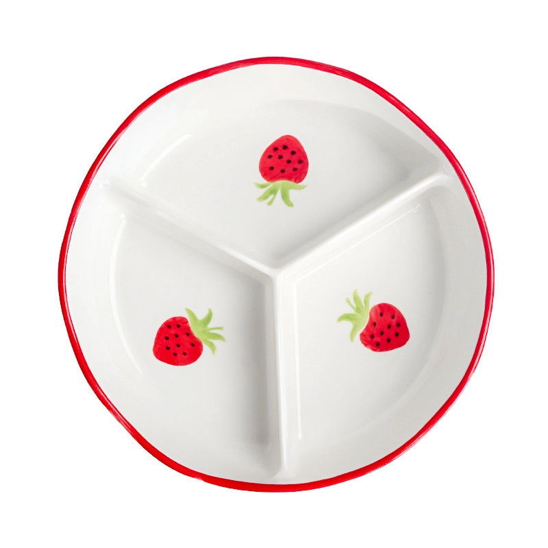 Ceramic Compartment Deep Bowl With Lid Sealed Partition Bowl Heat-resistant Microwave Oven Special Three-compartment Bowl Plate Snack Lunch Box