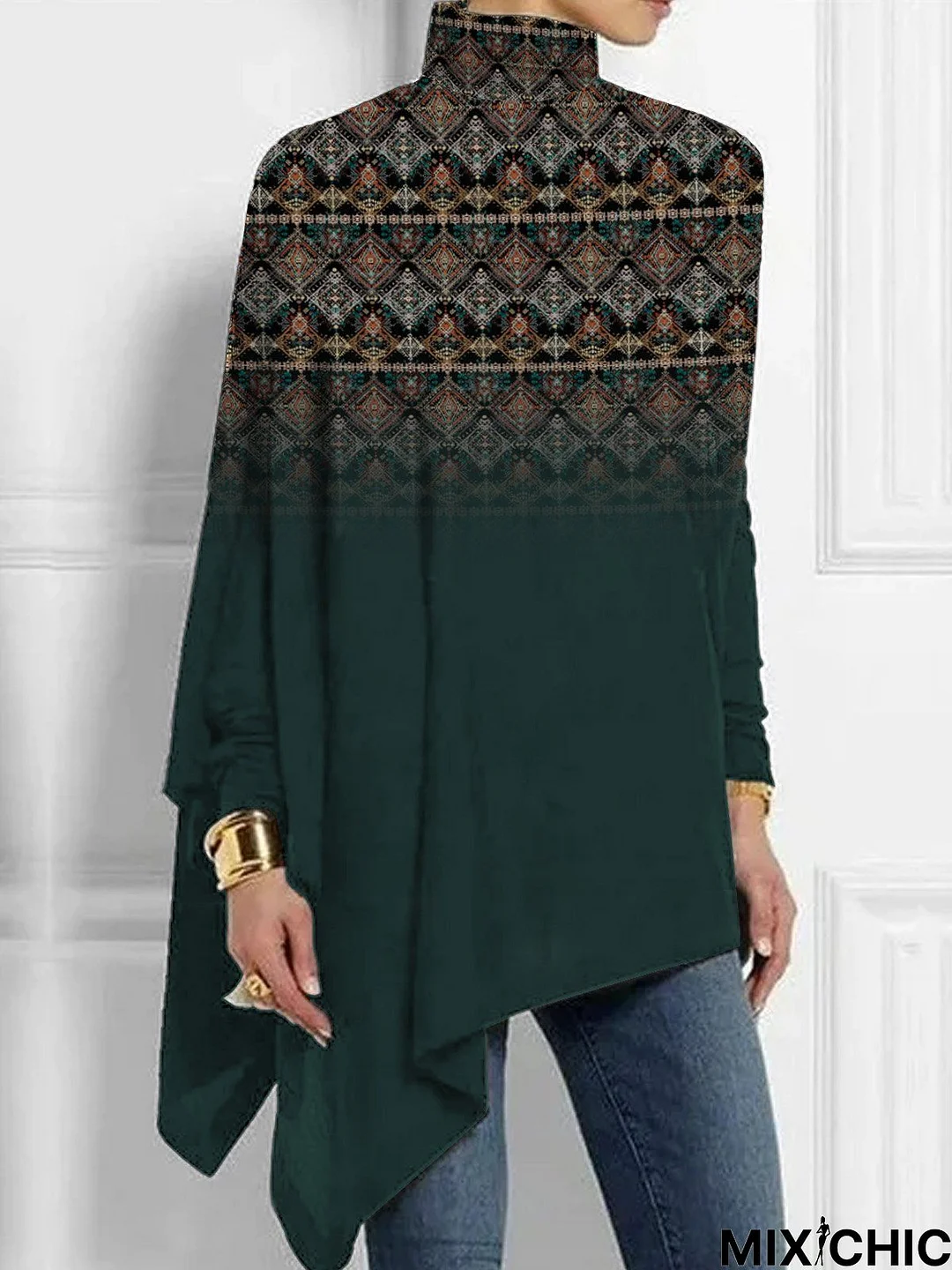 Ethnic Wool/Knitting Turtleneck Boho Tunic Top