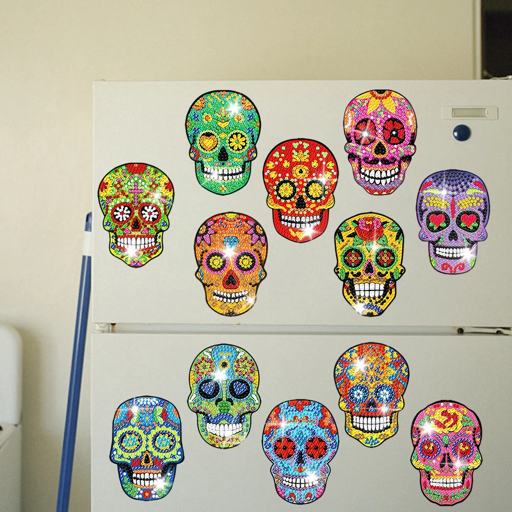 12pcs DIY Skull Diamond Painting Magnets Refrigerator for Adult Kid Fridge Car