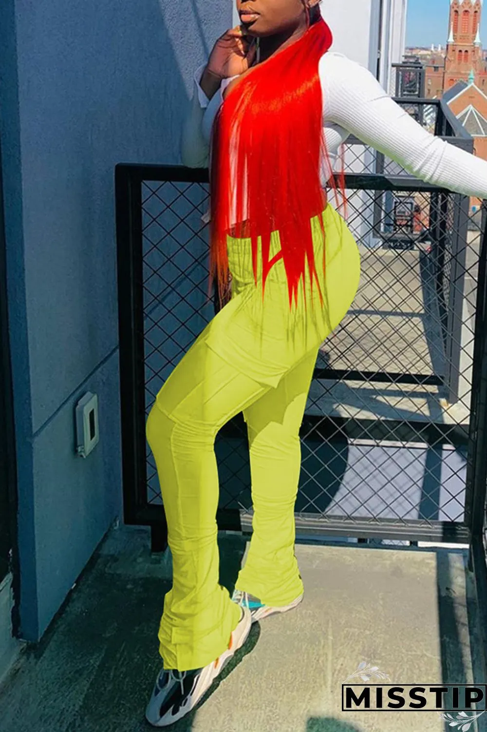 Orange Fashion Casual Pleated Sports Trousers