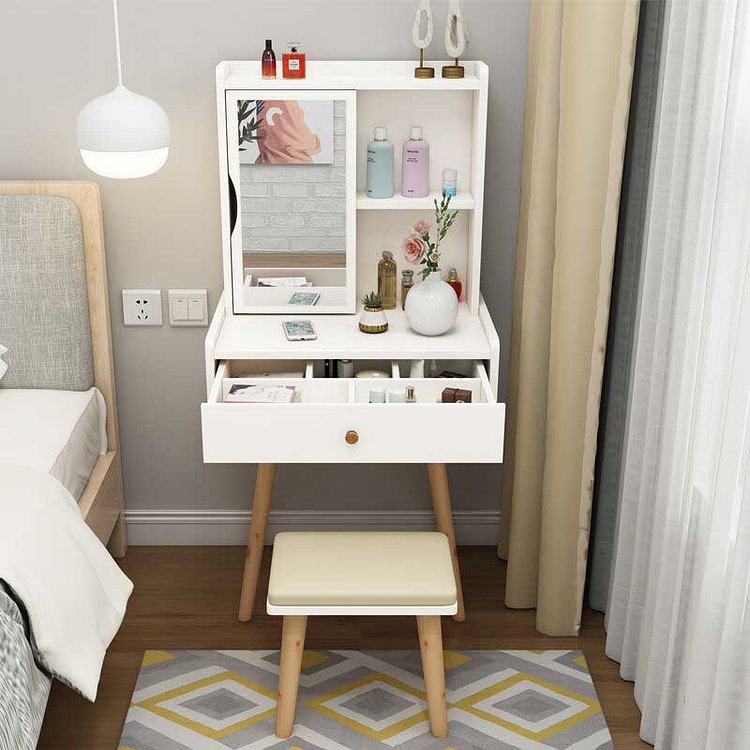 2-Drawer Set With Mirror White Dressing Table