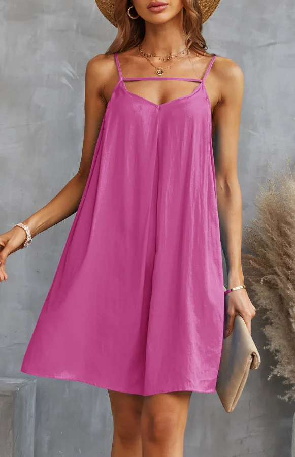Ladies Spring/Summer Fashion Loose Solid Color Sling Dress