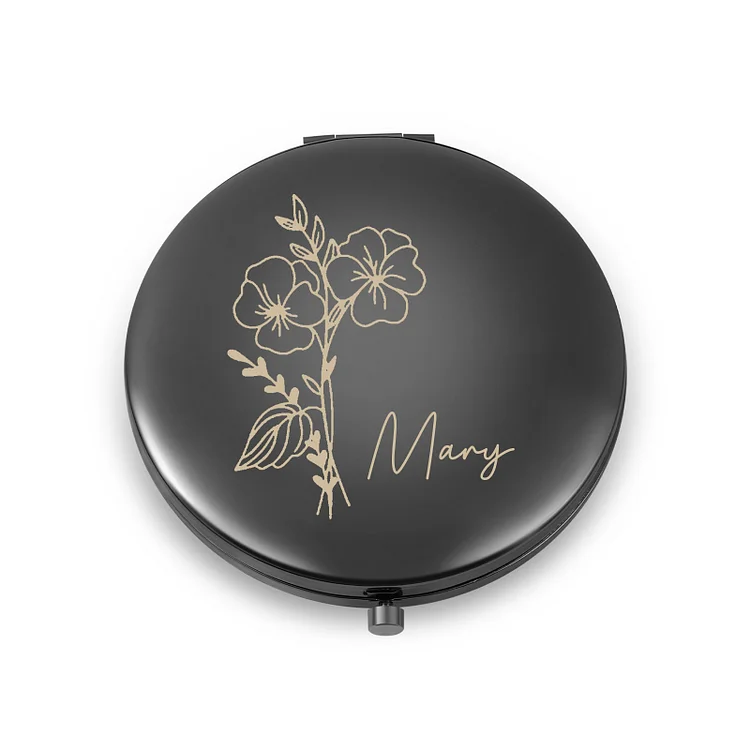 Personalized Name And Birth Flower Makeup Mirror Exquisite Small Gift For Her