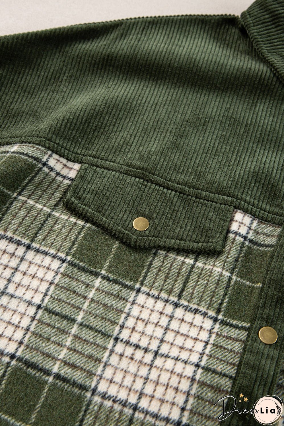 Green Plaid Corduroy Jacket with Pockets