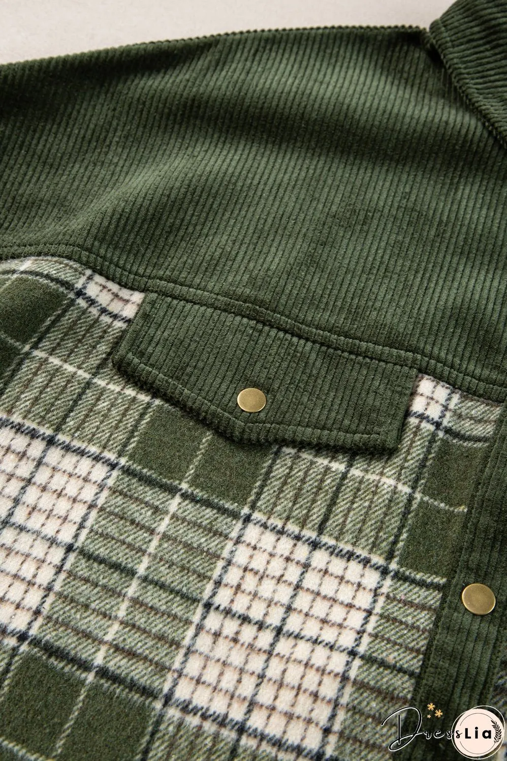 Green Plaid Corduroy Jacket with Pockets