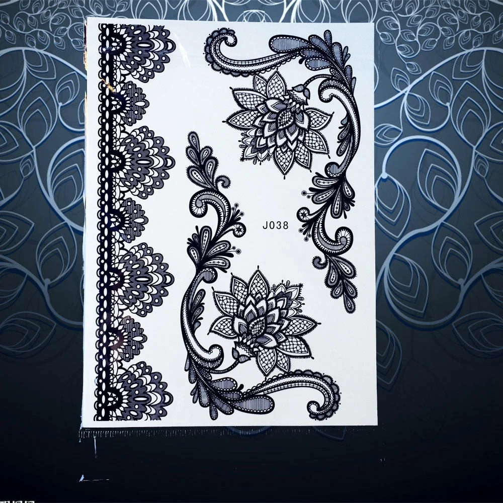 25 Style Hot Waterproof Black Henna Tattoo Fake Mandala Flower Arm Hand Tatoo Owl Decals Women Body Art Temporary Tattoo Sticker