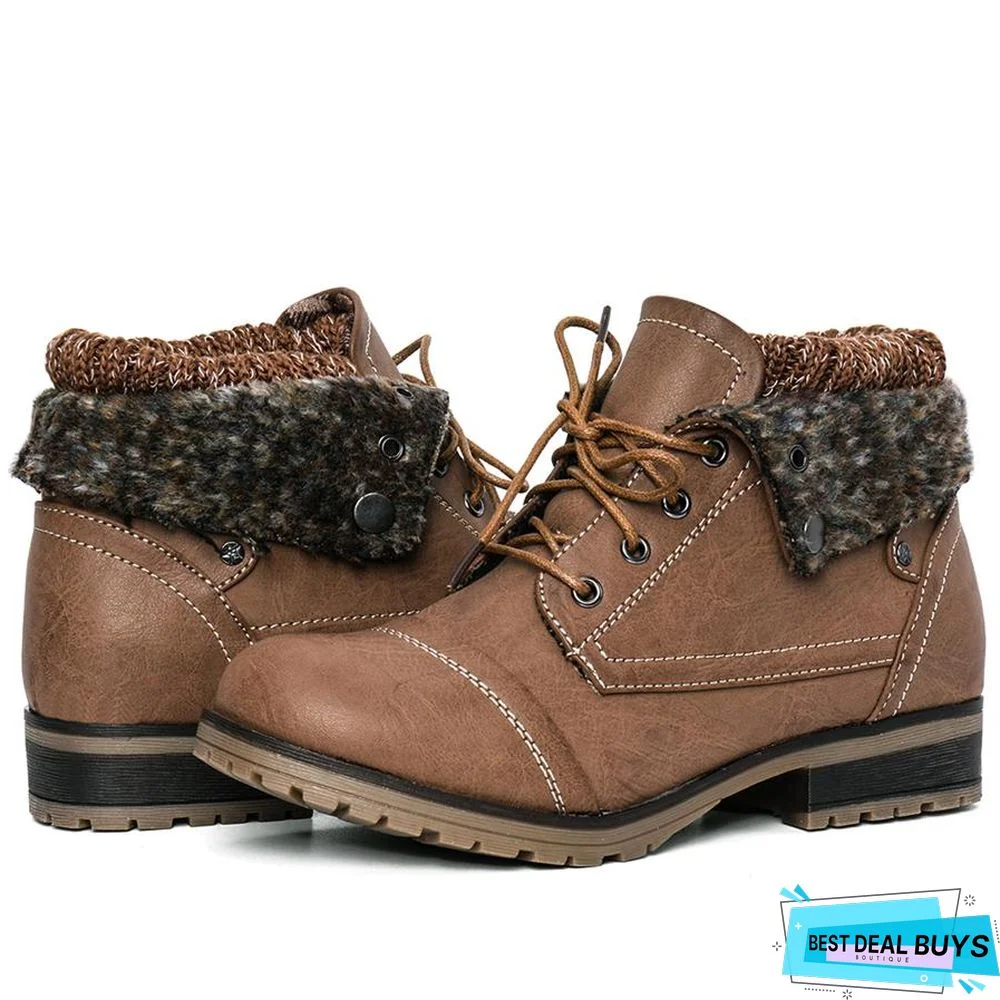 Winter Women's Ankle Boots Shoes Genuine Leather Lace Up Platform Boots Woman Warm Plush Snow Boots Women