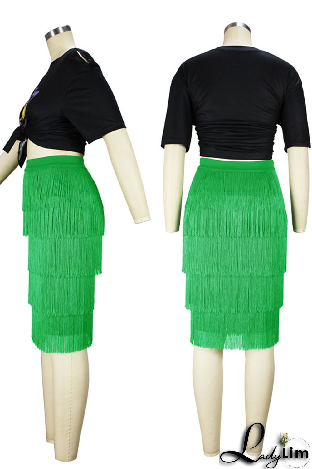 Black Casual Print Tassel Split Joint O Neck Plus Size Two Pieces