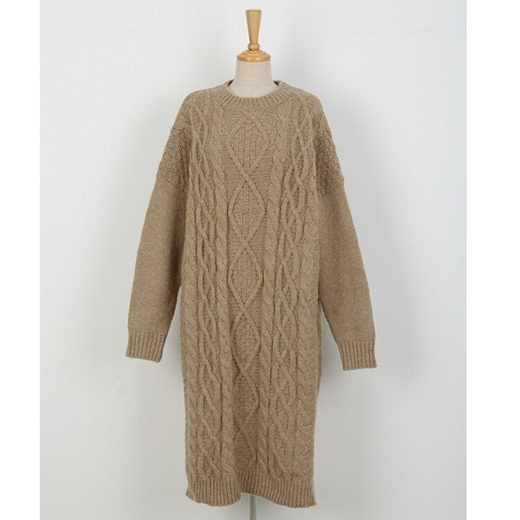 New Vintage Warm Autumn Sweater Women Dress Winter Long Sweater Knitted Dresses loose Maxi Oversize Dresses Long Robe Vestidos