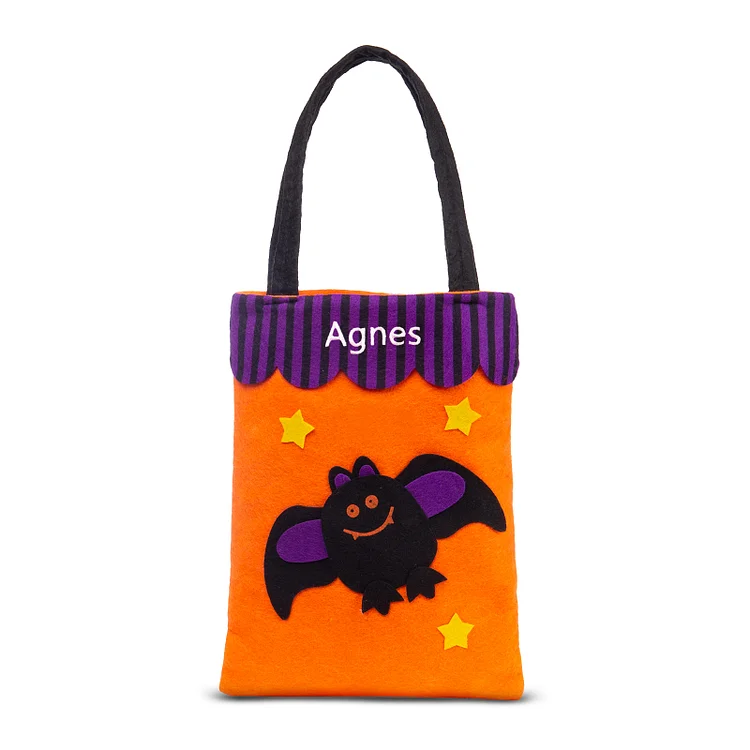 Bat Bag-Personalized 1 Name Halloween Tote Bags, Custom Kids Halloween Trick or Treat Candy Bags with Bat